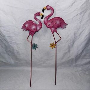 2 Pink Metal Flamingo Garden Stakes bundle